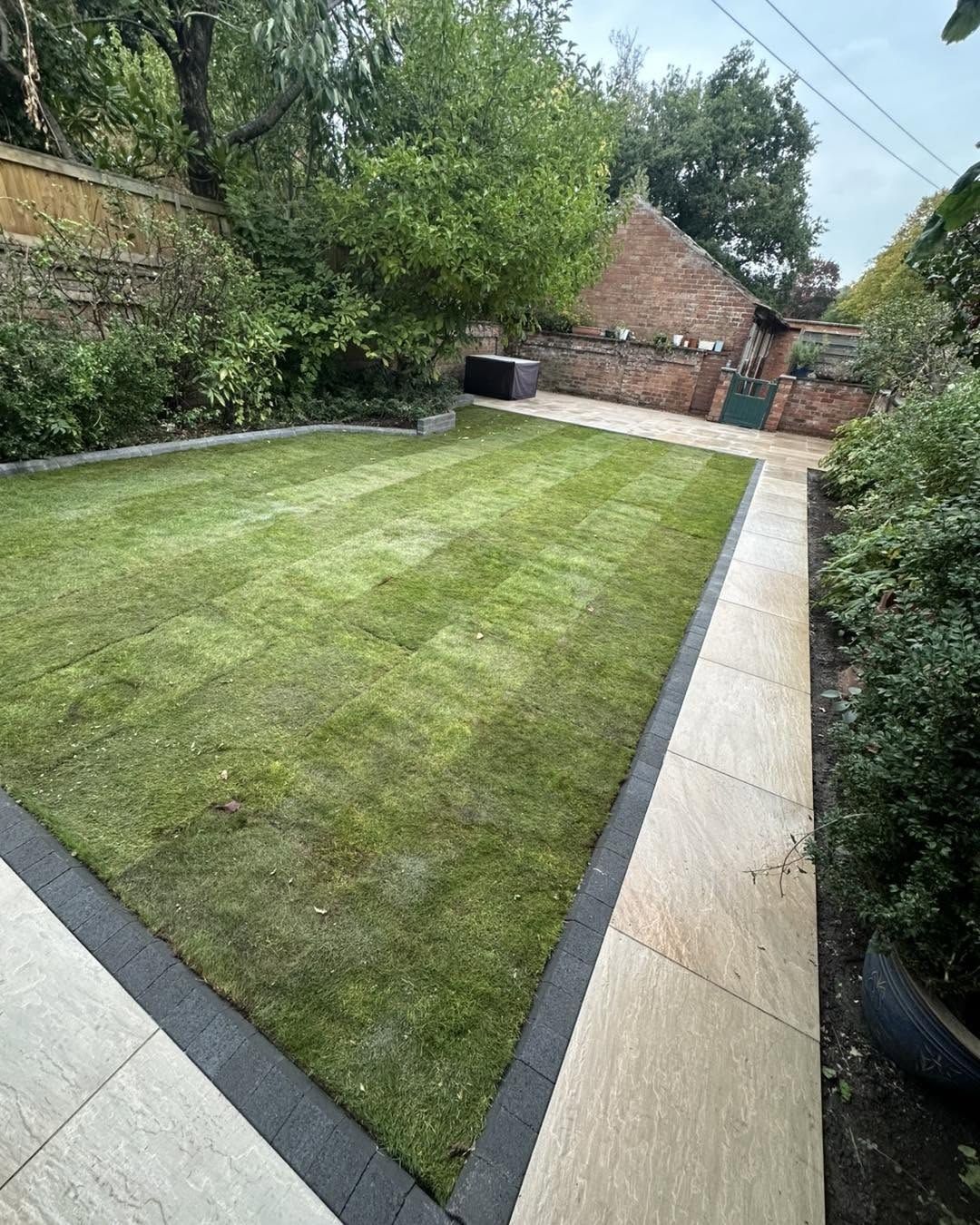 Freshly laid turf lawn